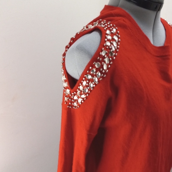 COPY - INC Red Cold Shoulder Sweater with Emblishments  Size Large - Picture 2 of 5